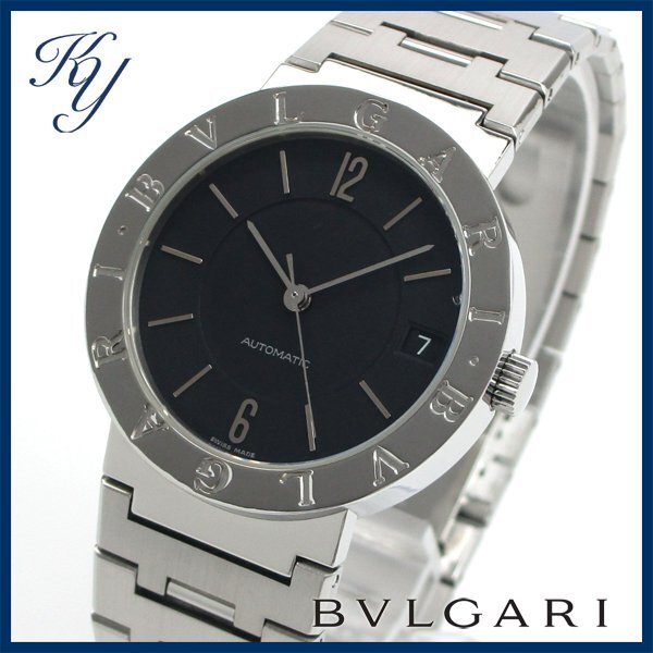 1円～ 3ヶ月保証付き 磨き済み 美品 本物 定番 人気 BVLGARI ブルガリ BB33SSD AUTO ブラック メンズ 時計の画像1