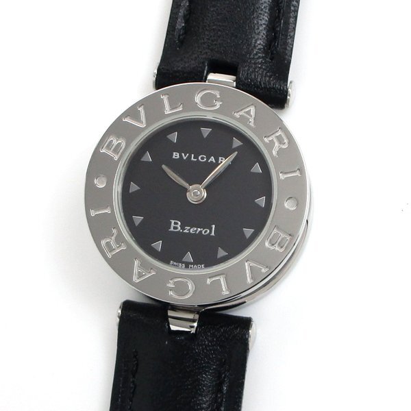 1円～ 3ヶ月保証付き 磨き済み 美品 本物 定番 人気 BVLGARI ブルガリ ビーゼロワン BZ22S 革ベルト ブラック レディース 時計の画像2