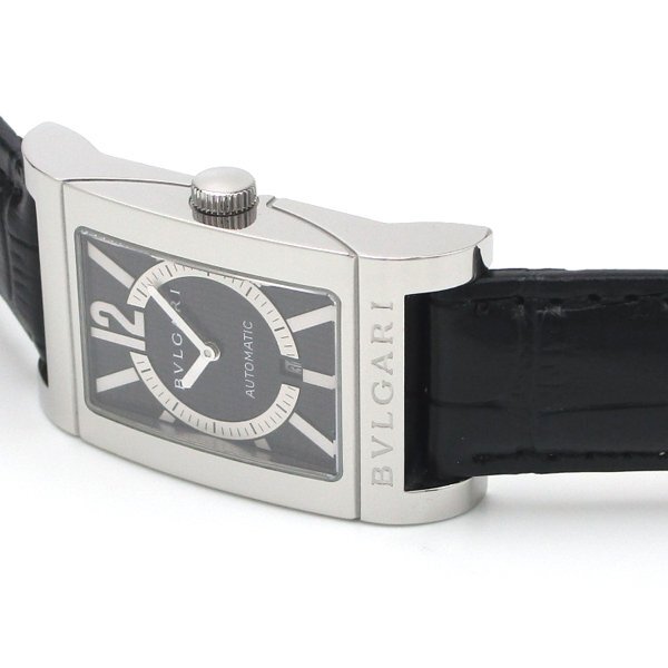 1円～ 3ヶ月保証付き 磨き済み 美品 本物 定番 人気 BVLGARI ブルガリ レッタンゴロ RT45S 革ベルト 自動巻き ブラック メンズ 時計の画像3