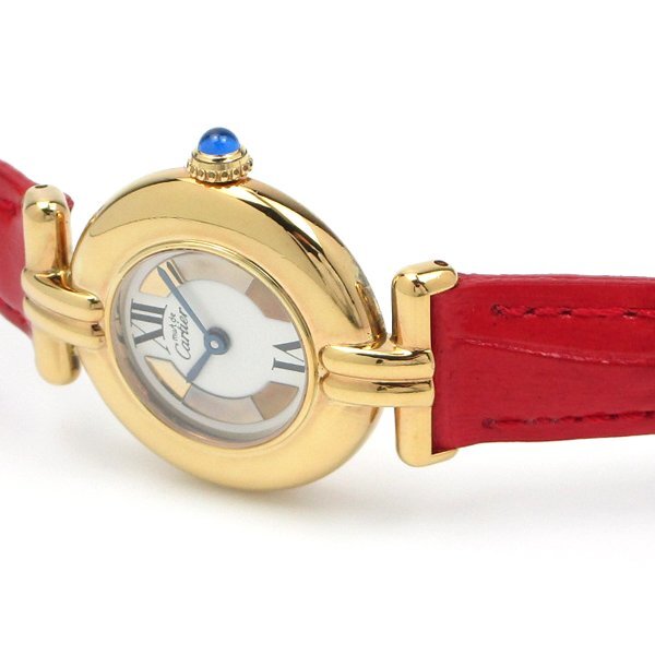 1円～ 価格高騰 3ヶ月保証付き 美品 本物 人気 CARTIER カルティエ マスト コリゼ ヴェルメイユ 革ベルト レディース 時計の画像3