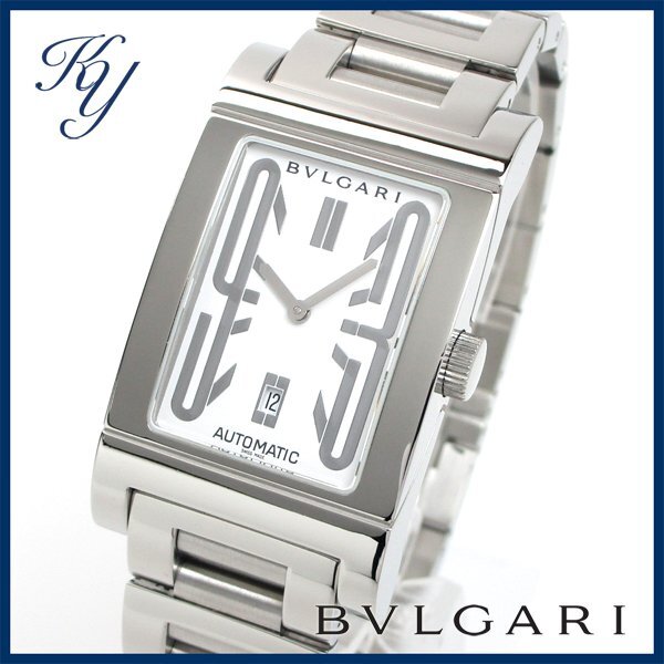 1円～ 3ヶ月保証付き 磨き済み 美品 本物 定番 人気 BVLGARI ブルガリ レッタンゴロ RT45S 自動巻き ホワイト メンズ 時計の画像1
