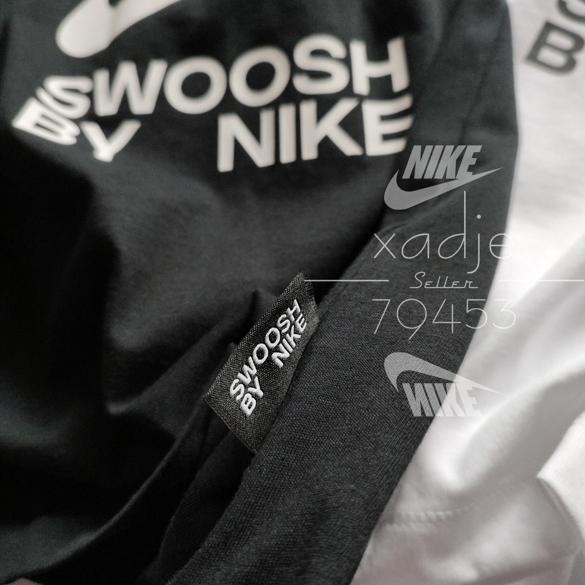新品 正規品 NIKE ナイキ NSW SWOOSH スウッシュ プリント 長袖 ロンT 2枚セット 黒 ブラック 白 ホワイト XLの画像8