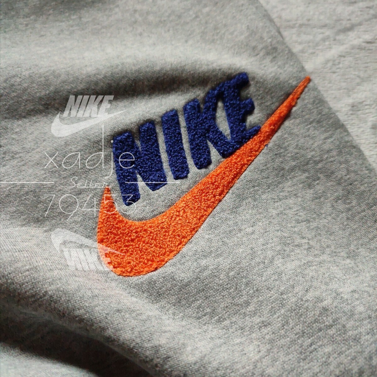 新品 正規品 NIKE ナイキ 立体 ロゴ 上下セット スウェット パーカー パンツ セットアップ 灰 グレー ネイビー オレンジ 裏起毛 上 L 下 Mの画像7