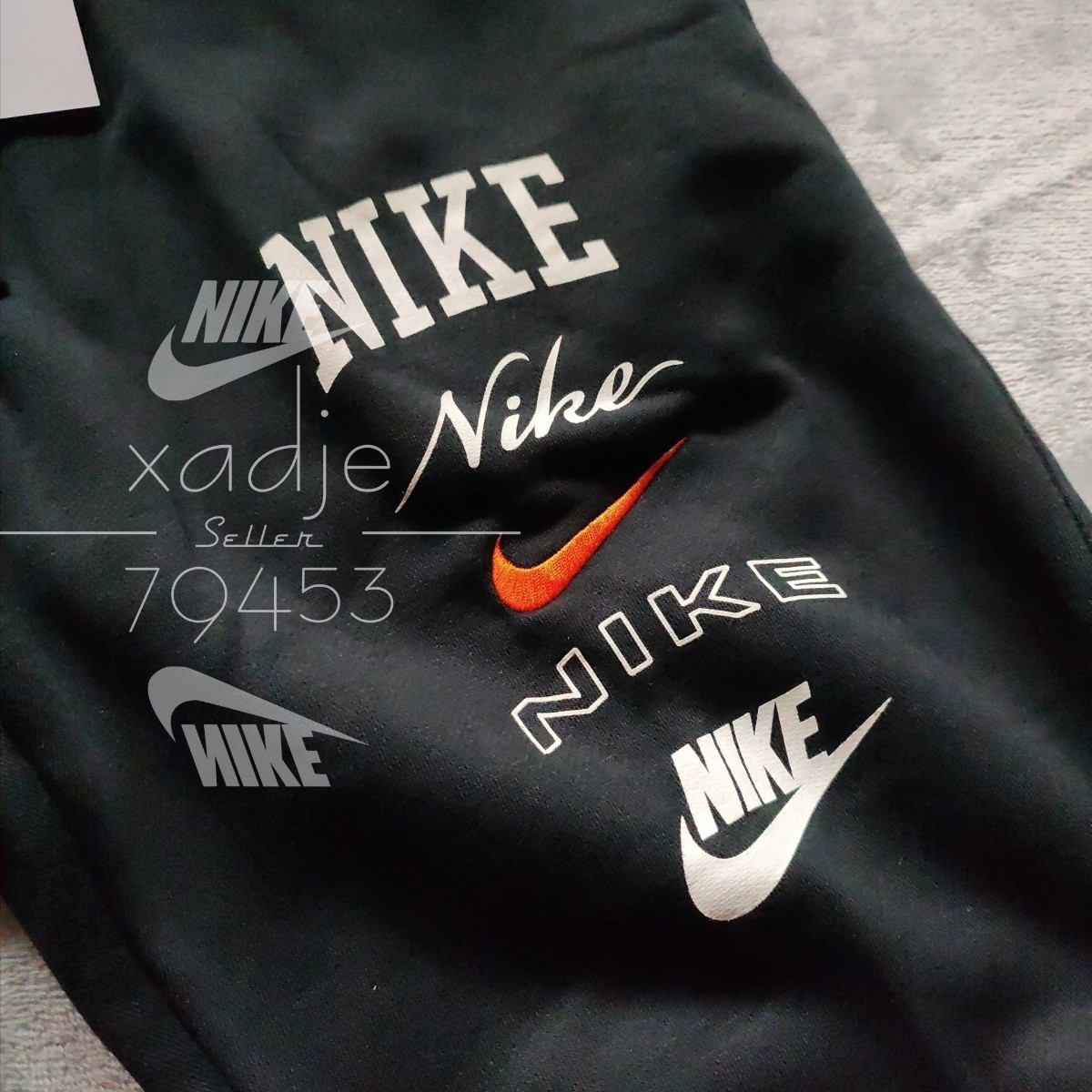 新品 正規品 NIKE swoosh ナイキ ロゴ プリント 刺繍 上下セット パーカー パンツ セットアップ 黒 ブラック 裏起毛 2XL XXLの画像7