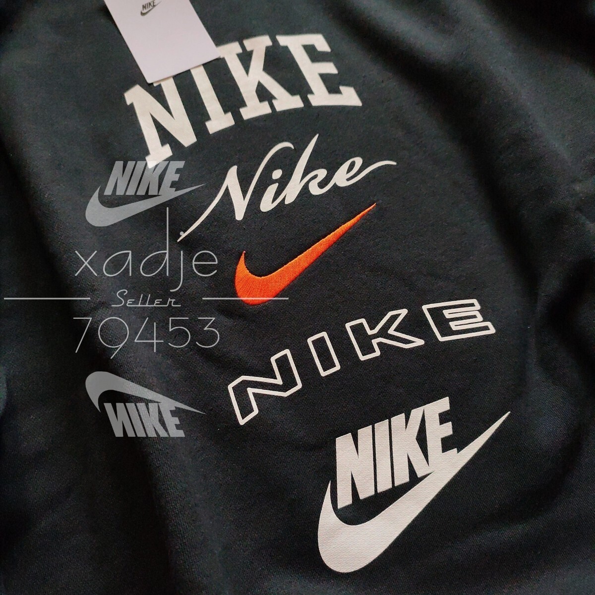 新品 正規品 NIKE swoosh ナイキ ロゴ プリント 刺繍 上下セット スウェット トレーナー パンツ セットアップ 黒 ブラック 上 XL 下 Lの画像3