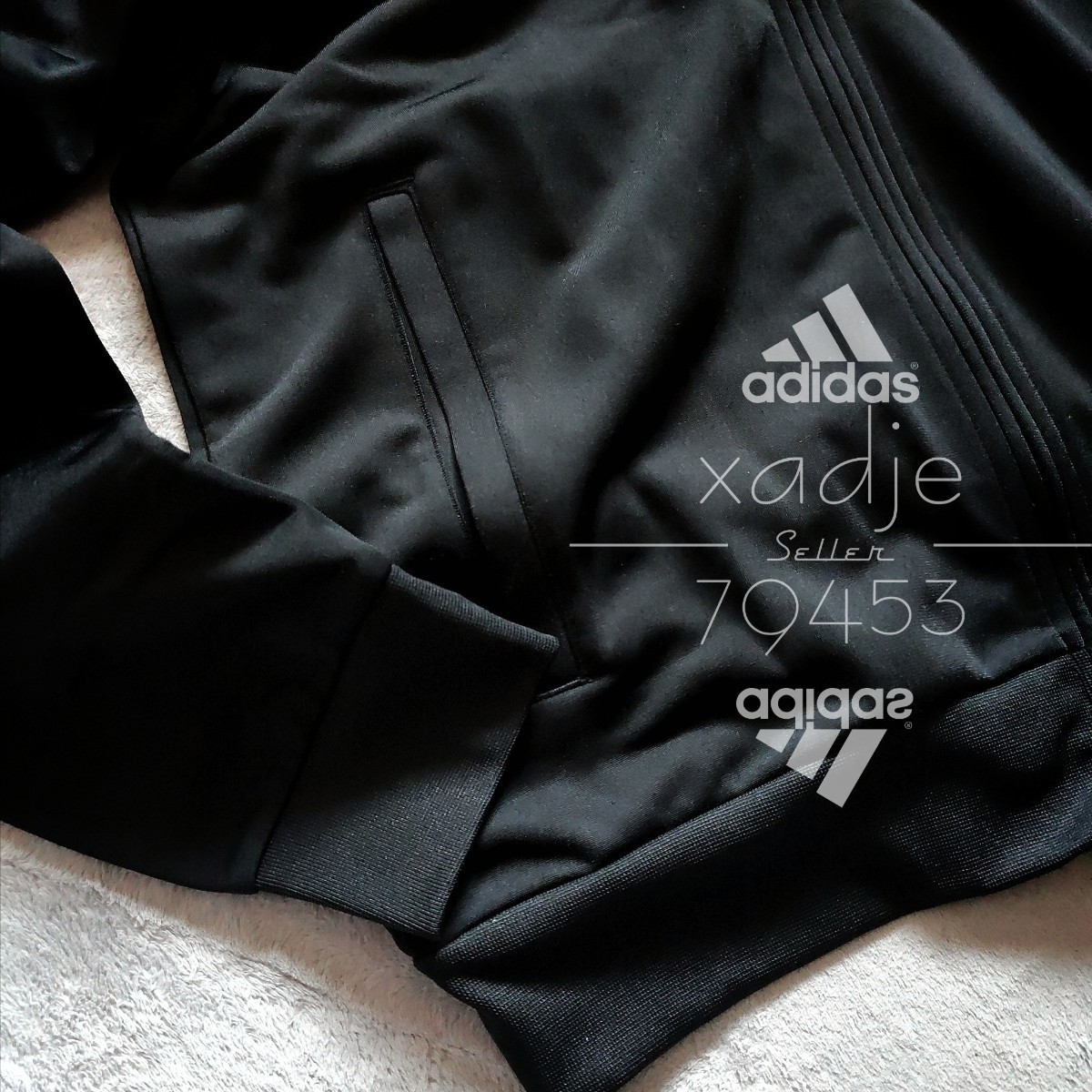 新品 正規品 adidas アディダス 上下セット セットアップ ジャージ ジャケット パンツ 黒 ブラック 白 ロゴ刺繍 プリント XL_画像4
