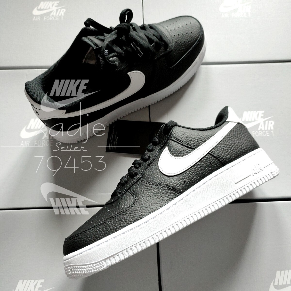 新品 正規品 NIKE ナイキ AIR FORCE1 LOW エアフォース1 ロー 07 黒 ブラック 白 27.5cm US9.5 レザー 箱付きの画像2