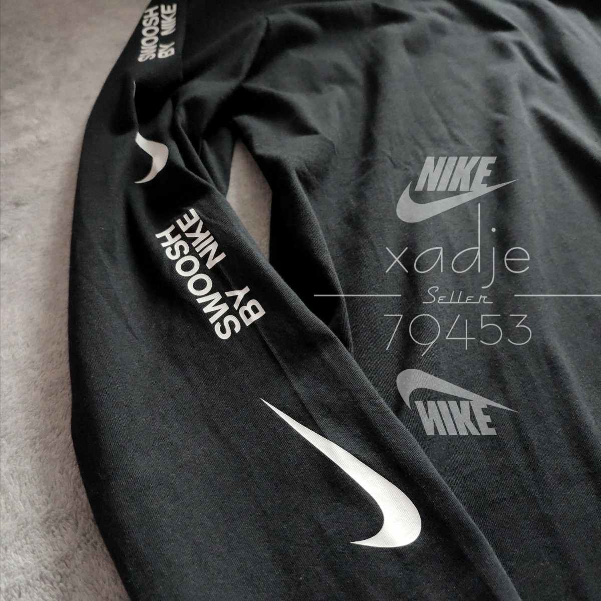 新品 正規品 NIKE ナイキ NSW SWOOSH スウッシュ プリント 長袖 ロンT 2枚セット 黒 ブラック 白 ホワイト XL_画像4