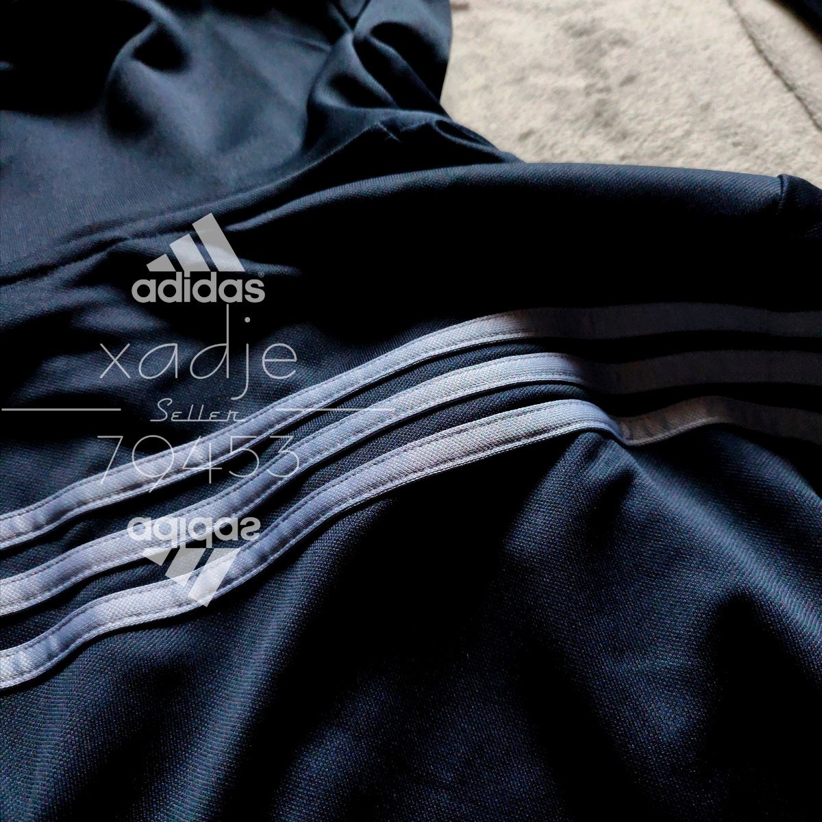 新品 正規品 adidas アディダス 上下セット セットアップ パーカー ジャージ パンツ 紺 ネイビー 三本ライン ロゴ プリント Lの画像3
