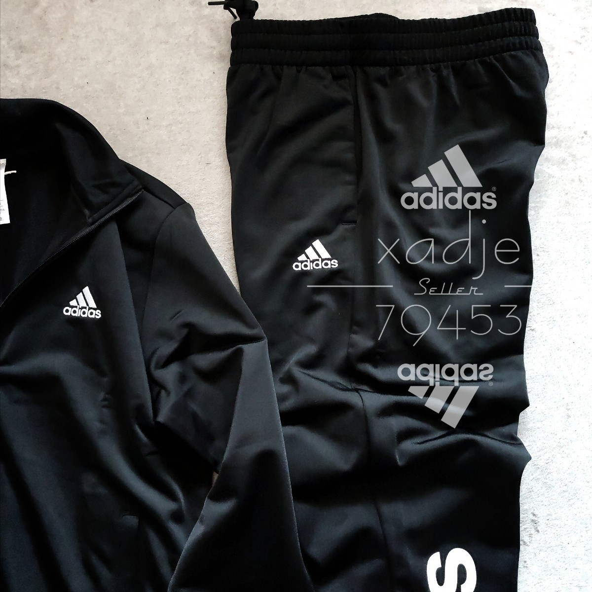 新品 正規品 adidas アディダス 上下セット セットアップ ジャージ ジャケット パンツ 黒 ブラック 白 ロゴ刺繍 プリント L_画像5