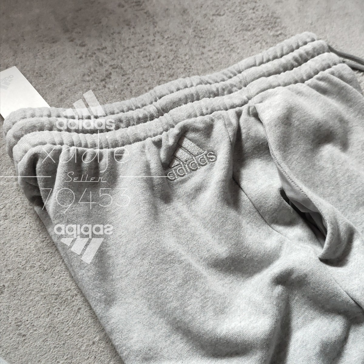 新品 正規品 adidas アディダス 上下セット ロゴ プリント 刺繍 セットアップ スウェット パーカー パンツ 灰 グレー 白 2XLの画像7