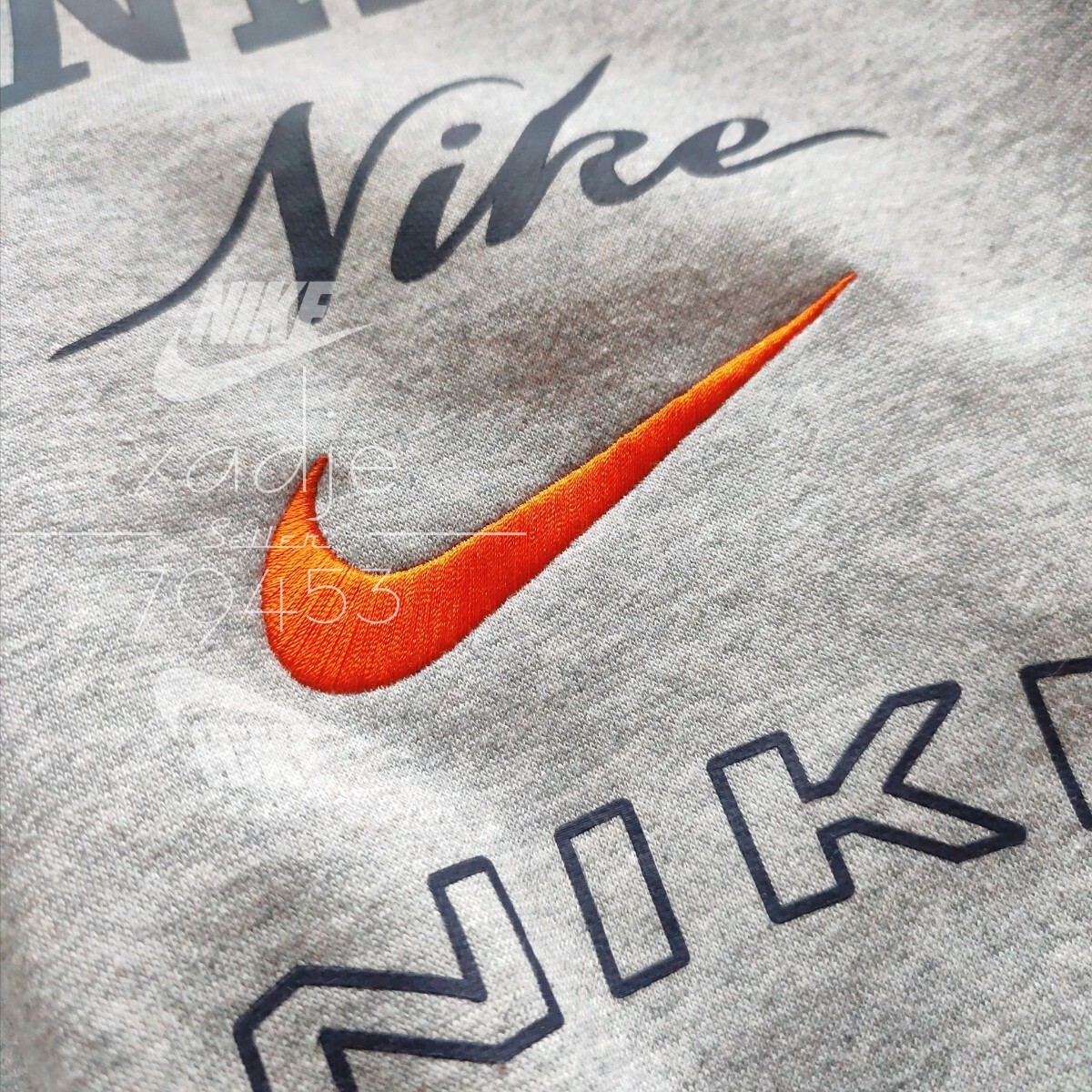 新品 正規品 NIKE swoosh ナイキ ロゴ プリント 刺繍 上下セット スウェット トレーナー パンツ セットアップ 灰 グレー 裏起毛 XLの画像4