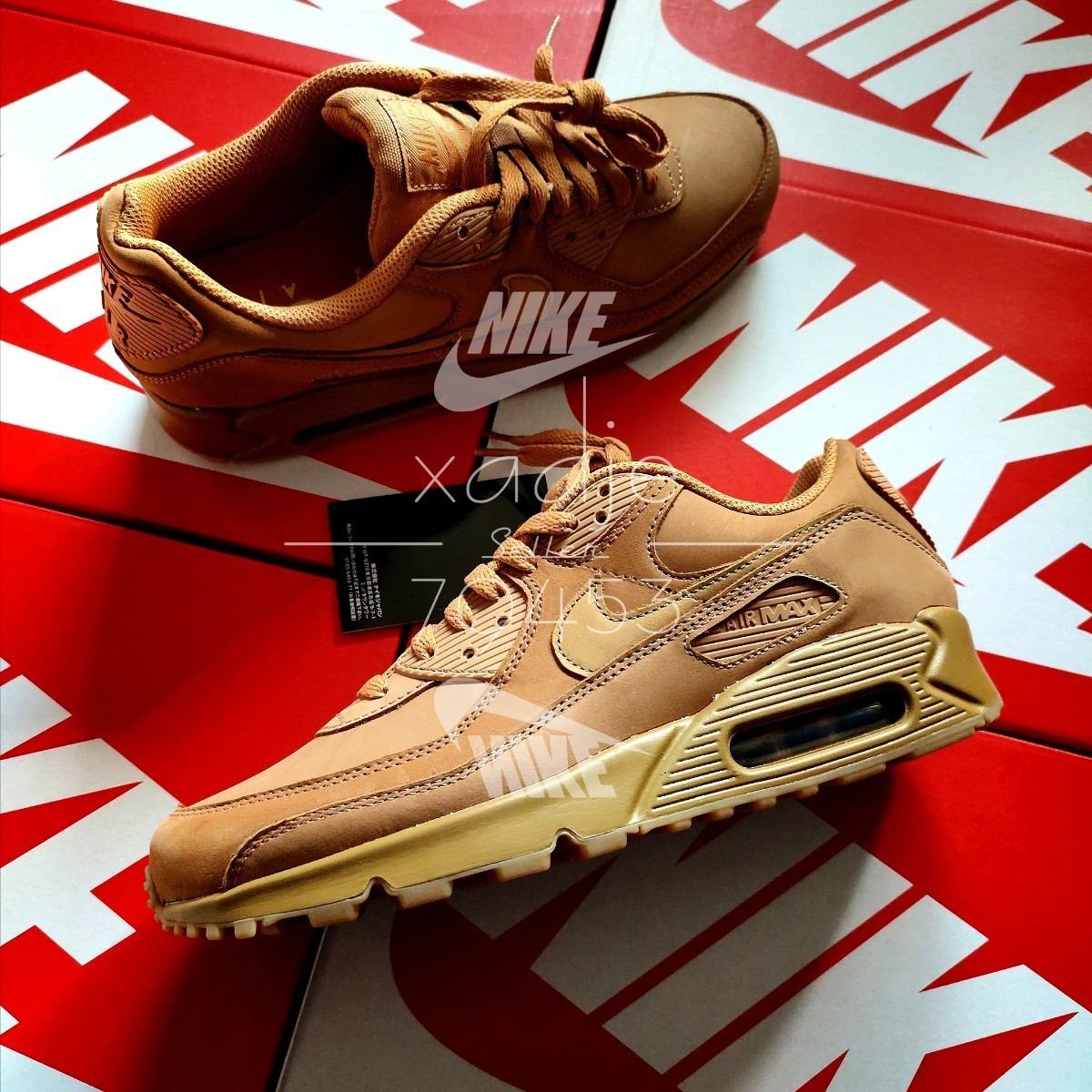 新品 正規品 NIKE ナイキ AIR MAX 90 PRM WNTR エアマックス 90 プレミアム FLAX ウィート 26cm US8 箱付き ガムソール_画像1