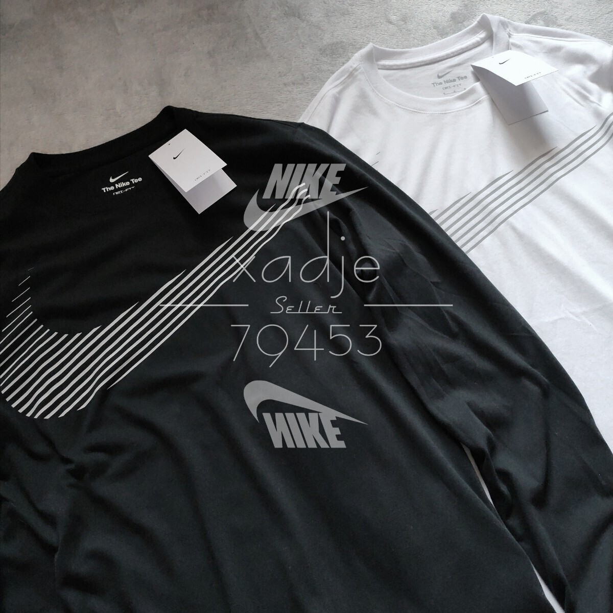 新品 正規品 NIKE ナイキ NSW SWOOSH ビッグスウッシュ プリント 長袖 ロンT 2枚セット 黒 ブラック 白 ホワイト 2XL XXLの画像2