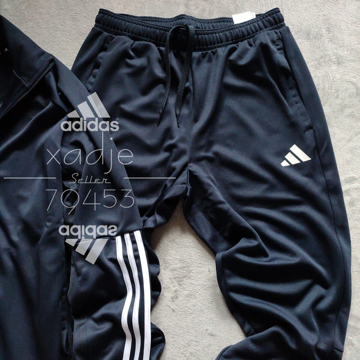 新品 正規品 adidas アディダス 上下セット セットアップ ジャージ ジャケット パンツ 紺 ネイビー 三本ライン 裾ファスナー付き 薄手 XL