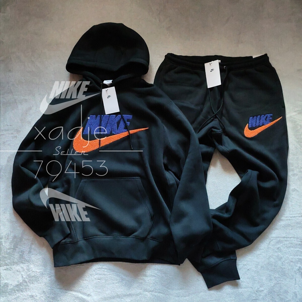  new goods regular goods NIKE Nike solid Logo top and bottom set sweat Parker pants setup black black navy blue navy orange 2XL XXL