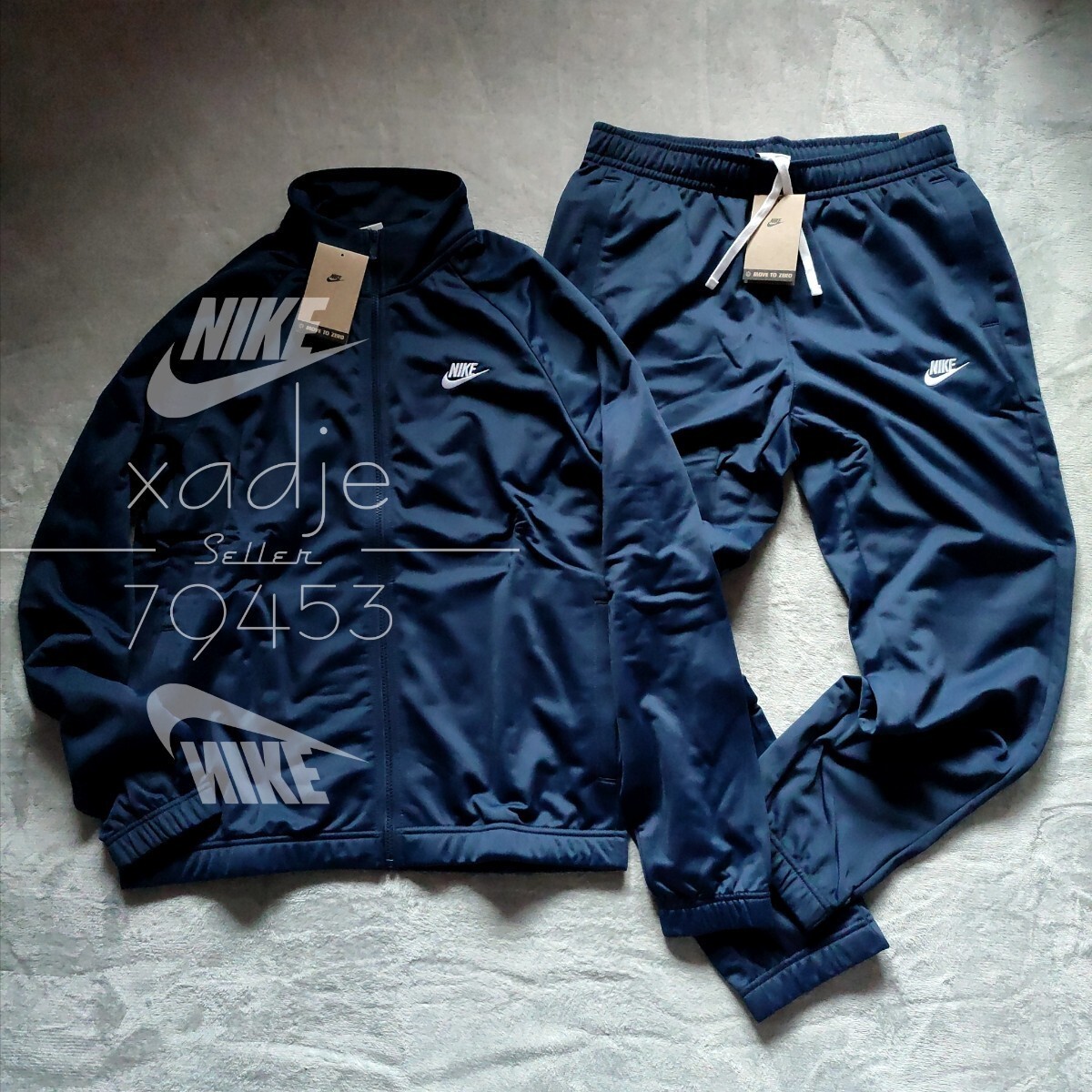  new goods regular goods NIKE Nike jersey top and bottom set jacket pants Logo embroidery setup MOVE TO ZERO navy blue navy white M