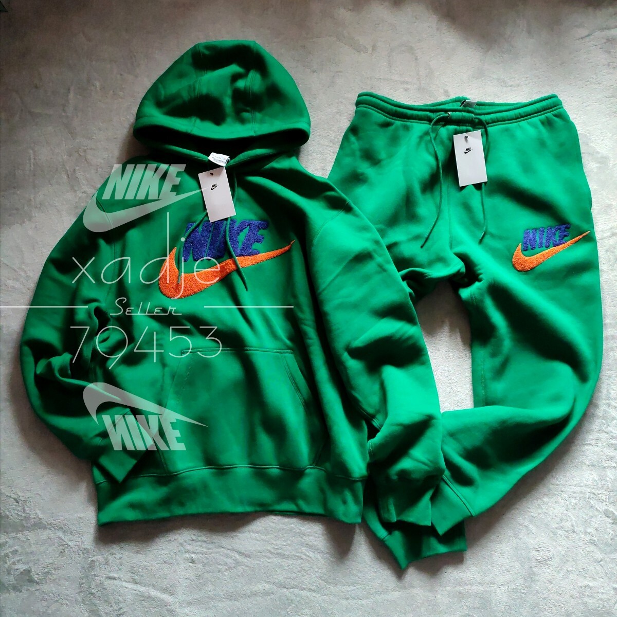  new goods regular goods NIKE Nike solid Logo top and bottom set sweat Parker pants setup green green navy blue navy orange XL