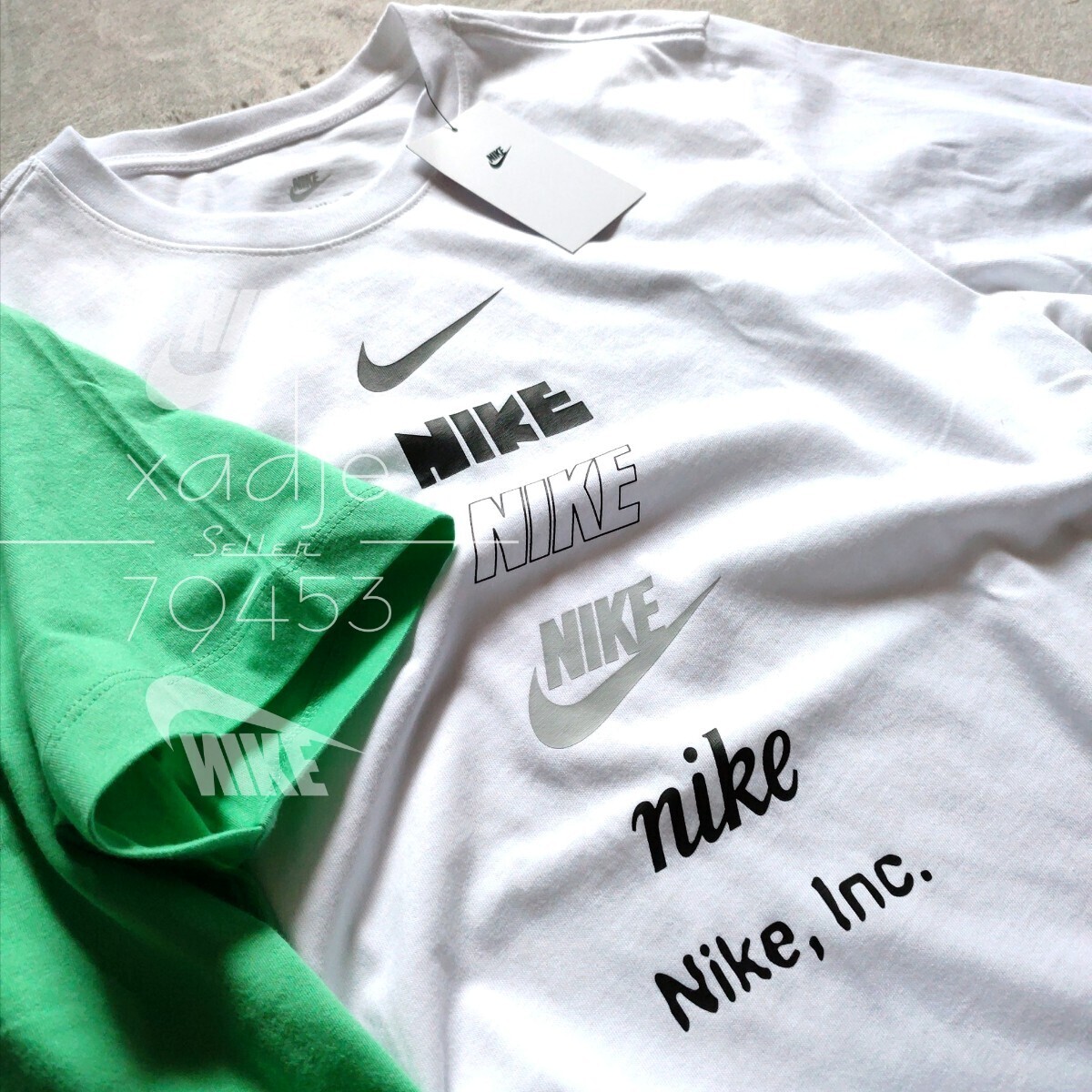 新品 正規品 NIKE ナイキ NSW INC 半袖 Tシャツ 2枚セット 白 ホワイト 緑 グリーン ロゴ スウッシュ プリント XLの画像4