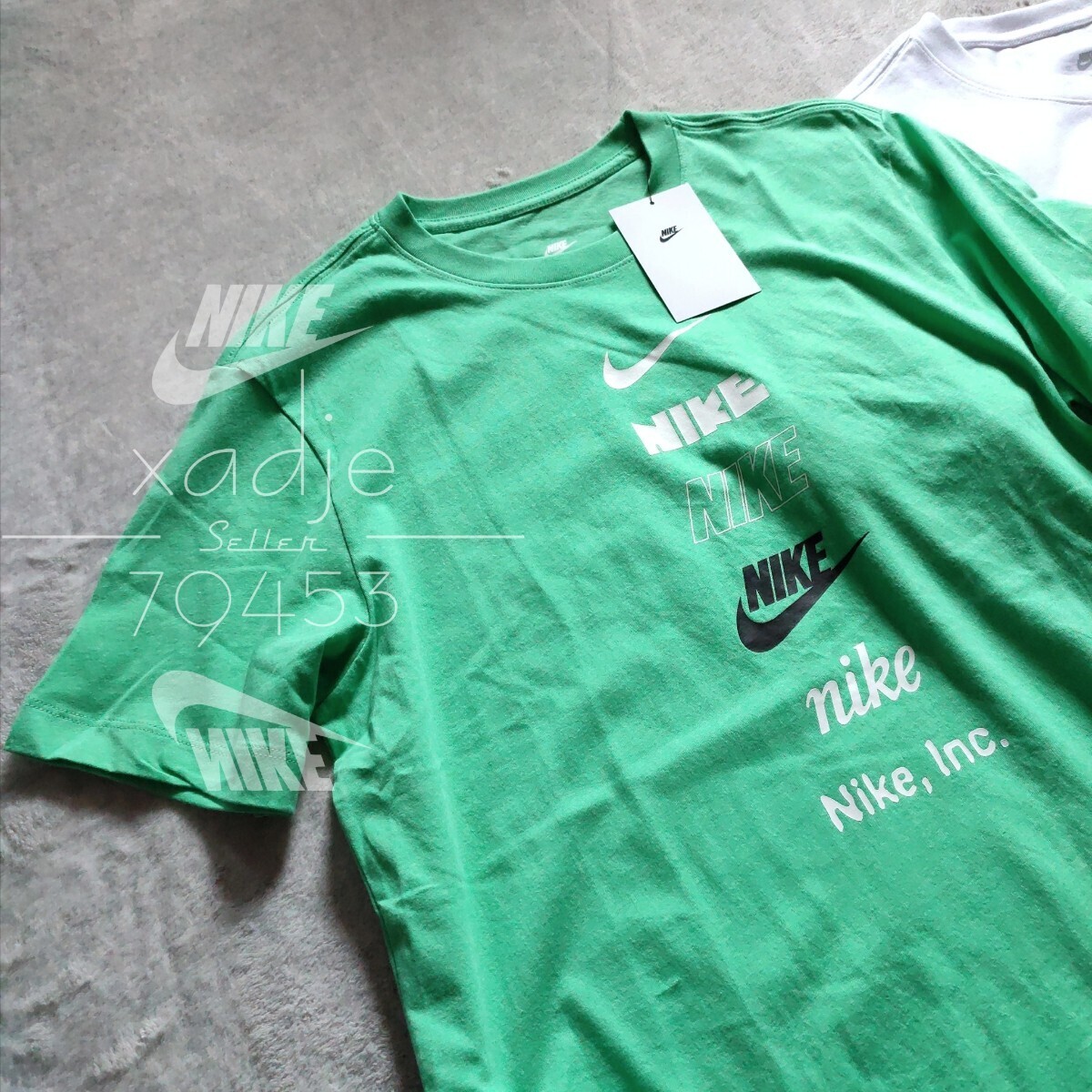 新品 正規品 NIKE ナイキ NSW INC 半袖 Tシャツ 2枚セット 白 ホワイト 緑 グリーン ロゴ スウッシュ プリント XLの画像3