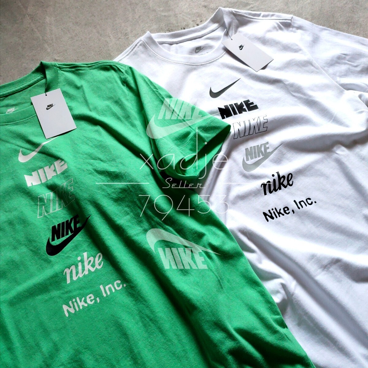 新品 正規品 NIKE ナイキ NSW INC 半袖 Tシャツ 2枚セット 白 ホワイト 緑 グリーン ロゴ スウッシュ プリント XLの画像2