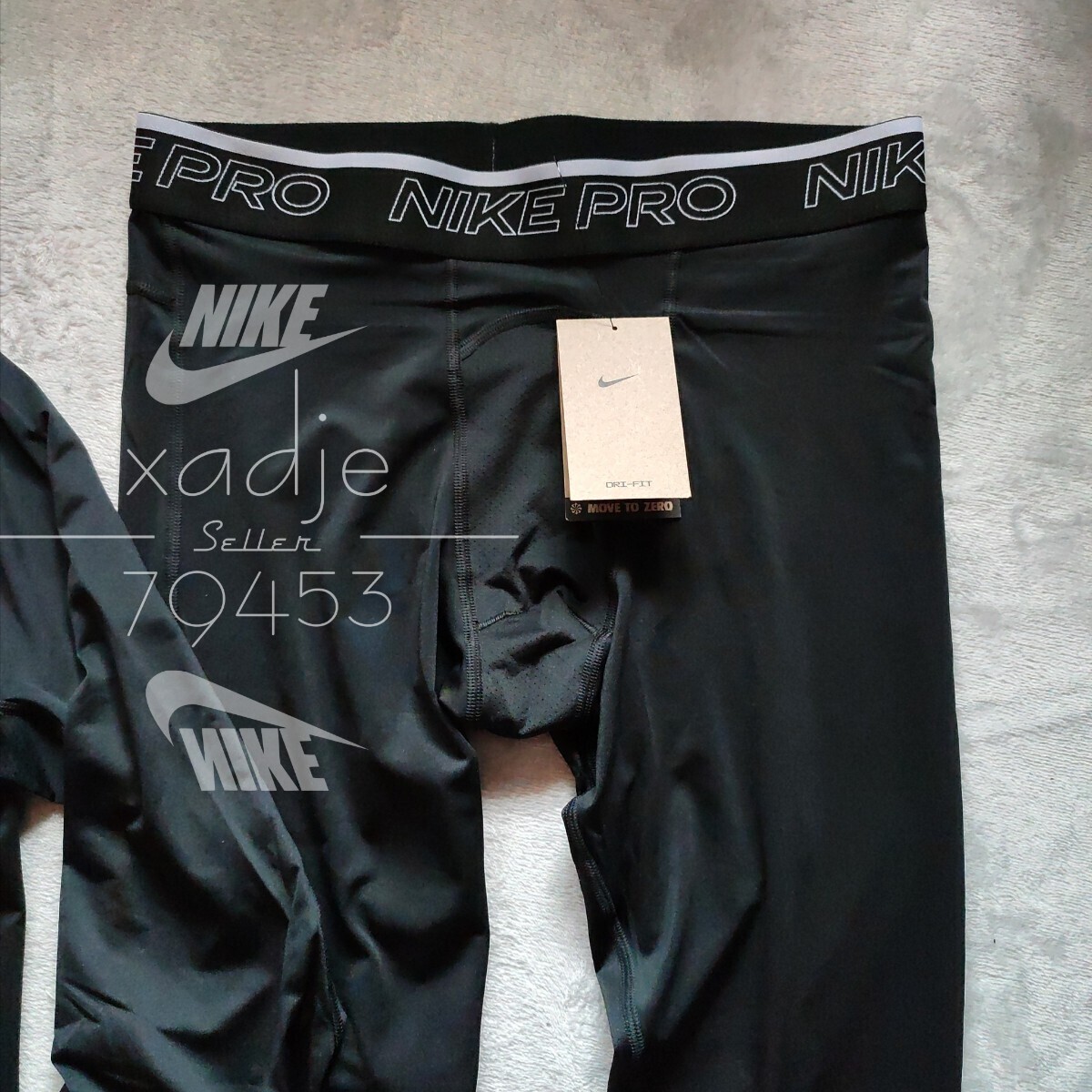 新品 正規品 NIKE PRO ナイキ プロ トレーニング 上下セット ジャージ タイツ ロゴ プリント 長袖 セットアップ 黒 ブラック XL