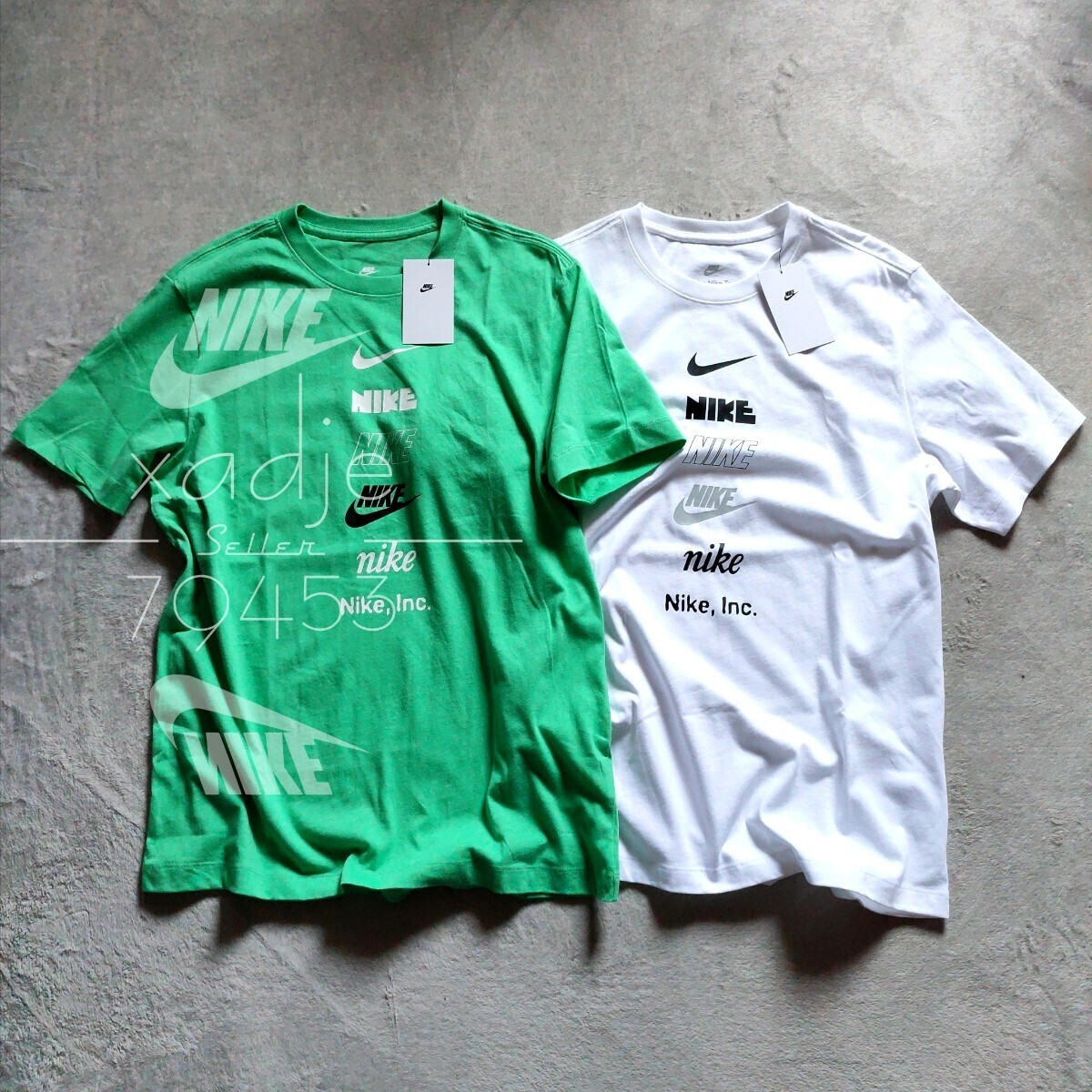 新品 正規品 NIKE ナイキ NSW INC 半袖 Tシャツ 2枚セット 白 ホワイト 緑 グリーン ロゴ スウッシュ プリント Lの画像1