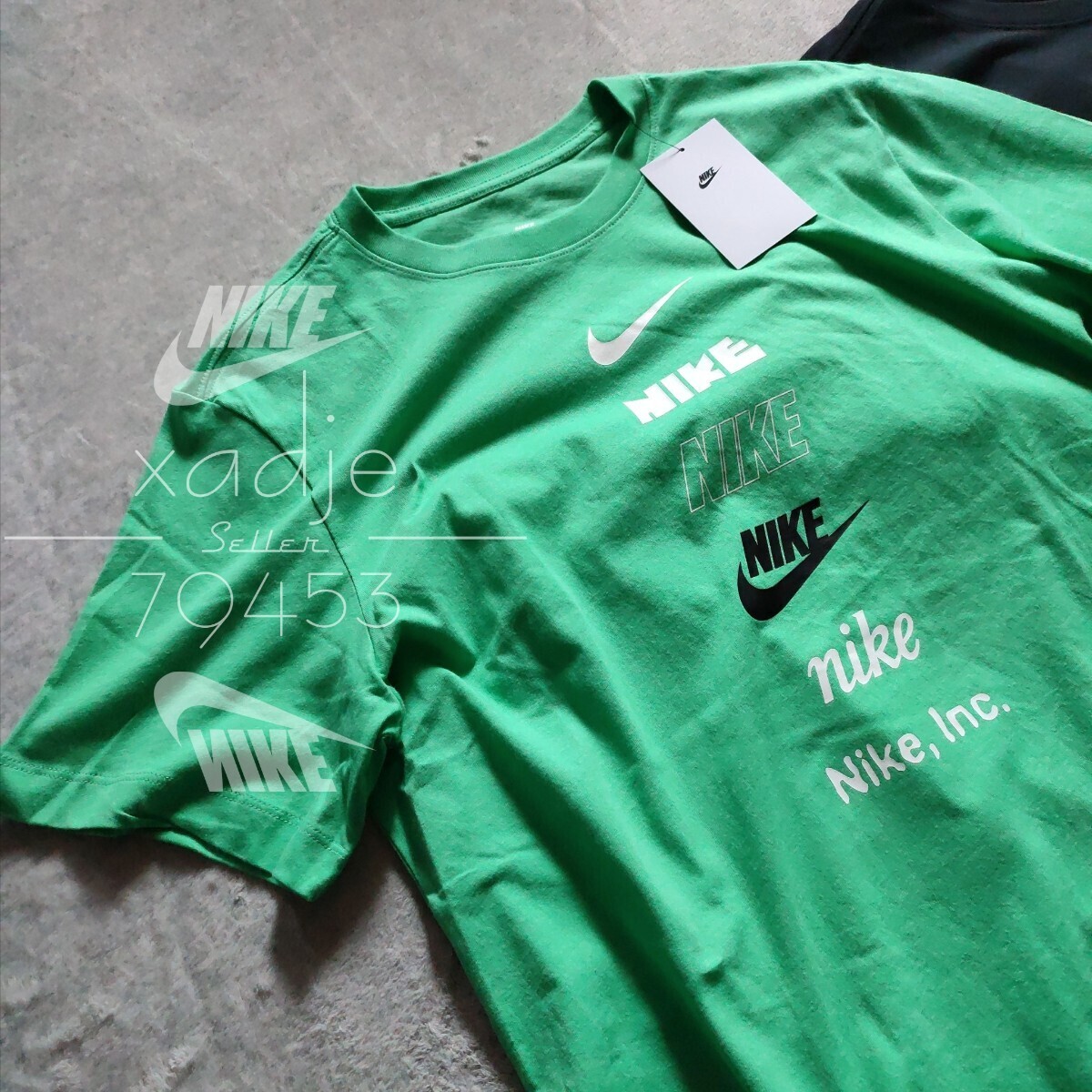 新品 正規品 NIKE ナイキ NSW INC 半袖 Tシャツ 2枚セット 黒 ブラック 緑 グリーン ロゴ スウッシュ プリント Mの画像3