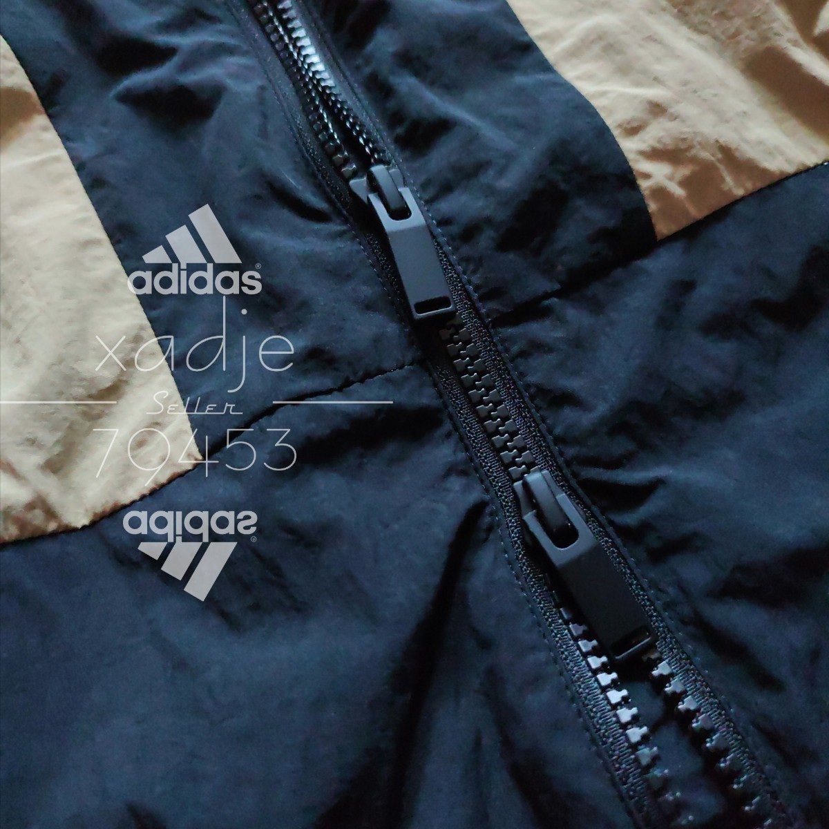 新品 正規品 adidas アディダス THREE STRIPES 上下セット セットアップ ナイロン ジャケット パンツ ジャージ 黒 ブラック ベージュ Lの画像8