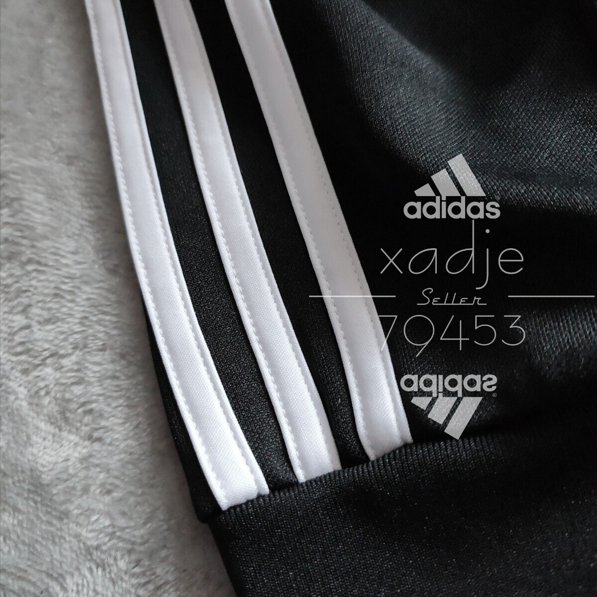 新品 正規品 adidas アディダス 上下セット セットアップ ジャージ ジャケット パンツ 黒 ブラック 三本ライン 裾ファスナー付き 薄手 2XLの画像5