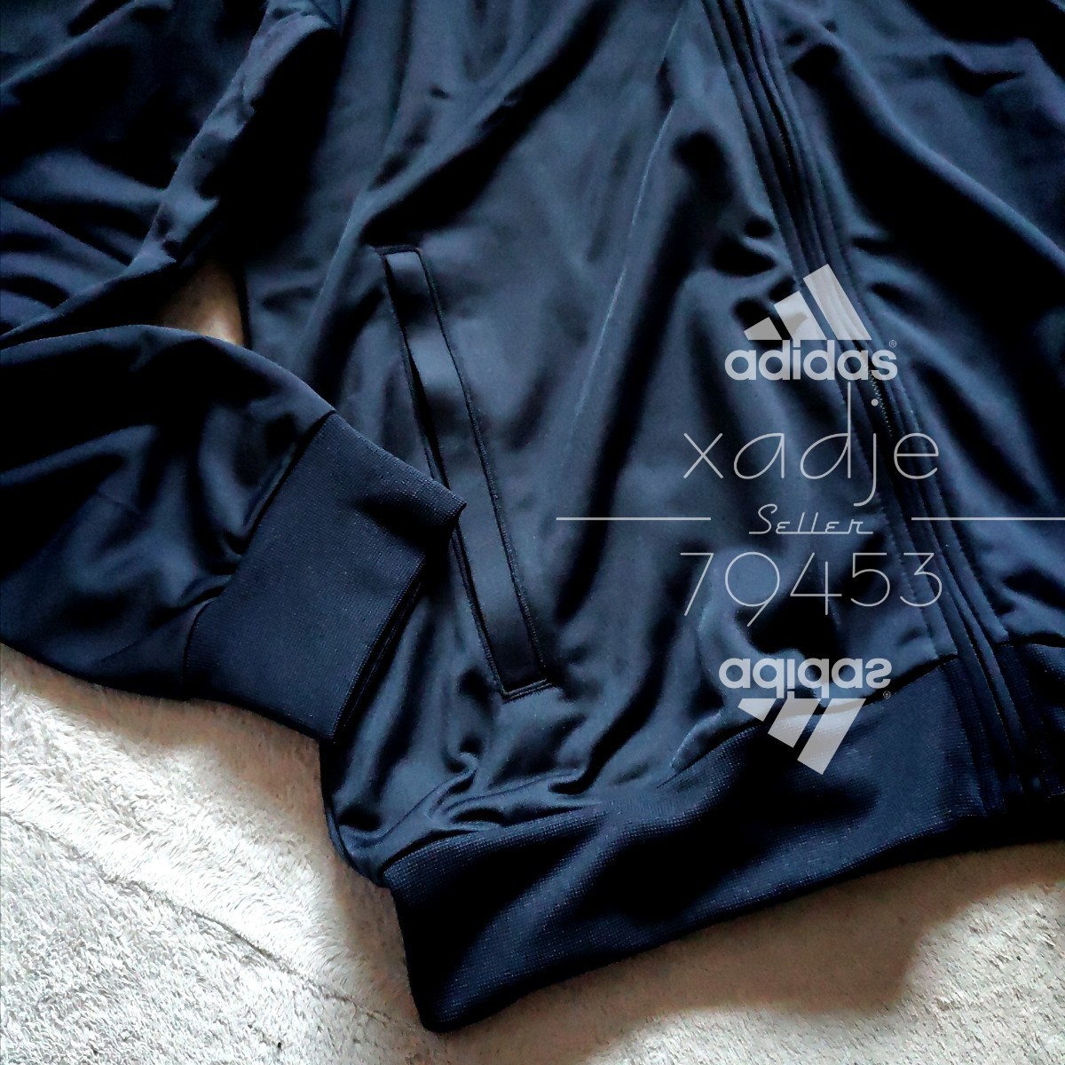 新品 正規品 adidas アディダス 上下セット セットアップ ジャージ ジャケット パンツ 紺 ネイビー 白 ロゴ刺繍 プリント 2XLの画像4