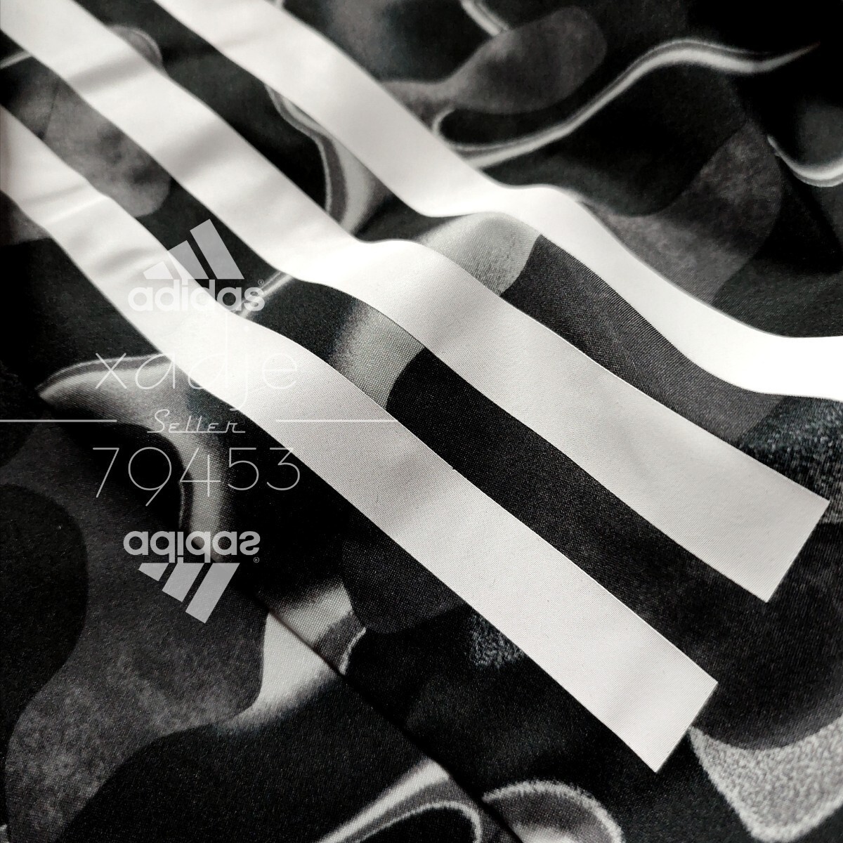 新品 正規品 adidas アディダス 上下セット ナイロン ジャージ セットアップ グレー チャコール 黒 ブラック 白 ロゴ 総柄 迷彩 上 L 下 Mの画像10