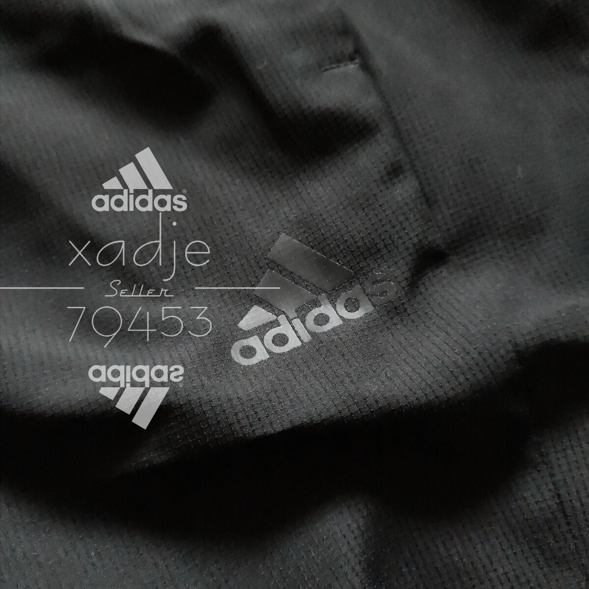 新品 正規品 adidas アディダス 上下セット ナイロン ジャージ セットアップ 青 ブルー 黒 ブラック ロゴ プリント 薄手 Lの画像7