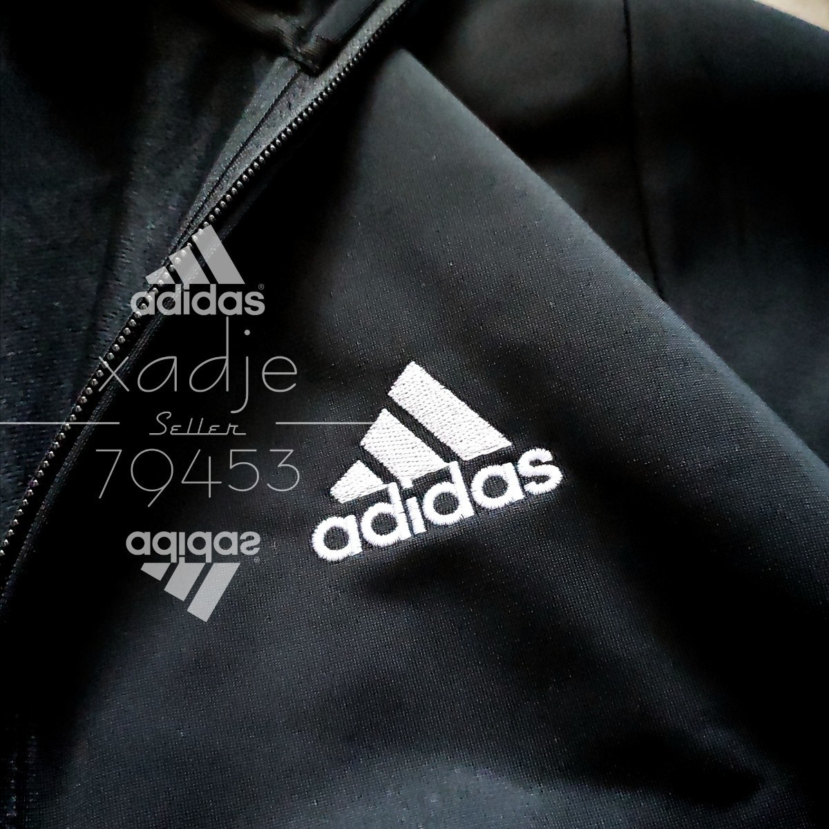 新品 正規品 adidas アディダス 上下セット セットアップ ジャージ ジャケット パンツ 黒 ブラック 白 ロゴ刺繍 プリント XLの画像3