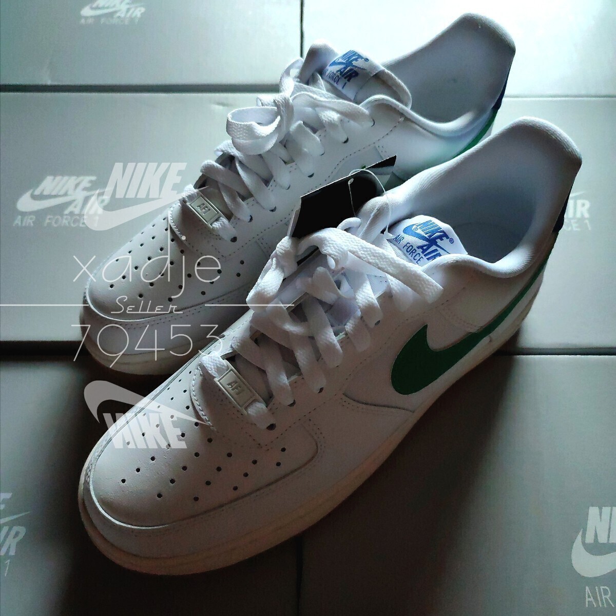 新品 正規品 NIKE ナイキ AIR FORCE1 LOW エアフォース1 ロー 07 白 ホワイト 緑 青 WMNS 28cm (実質27.5cm) US11 ガムソール 箱付きの画像4