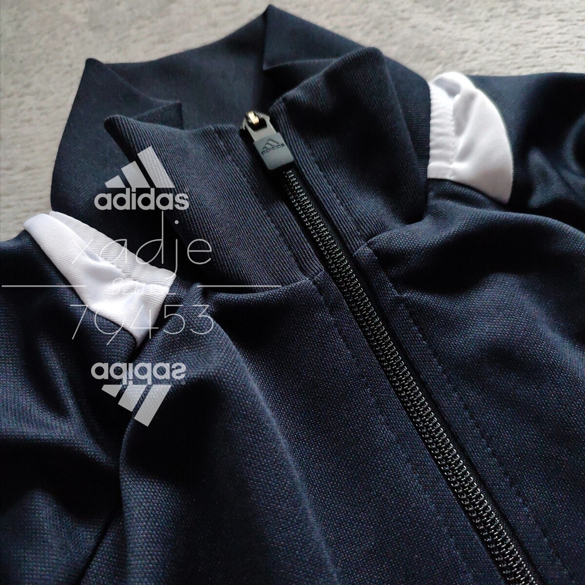  new goods regular goods adidas Adidas top and bottom set setup jersey jacket pants navy blue navy three line hem fastener attaching thin 2XL