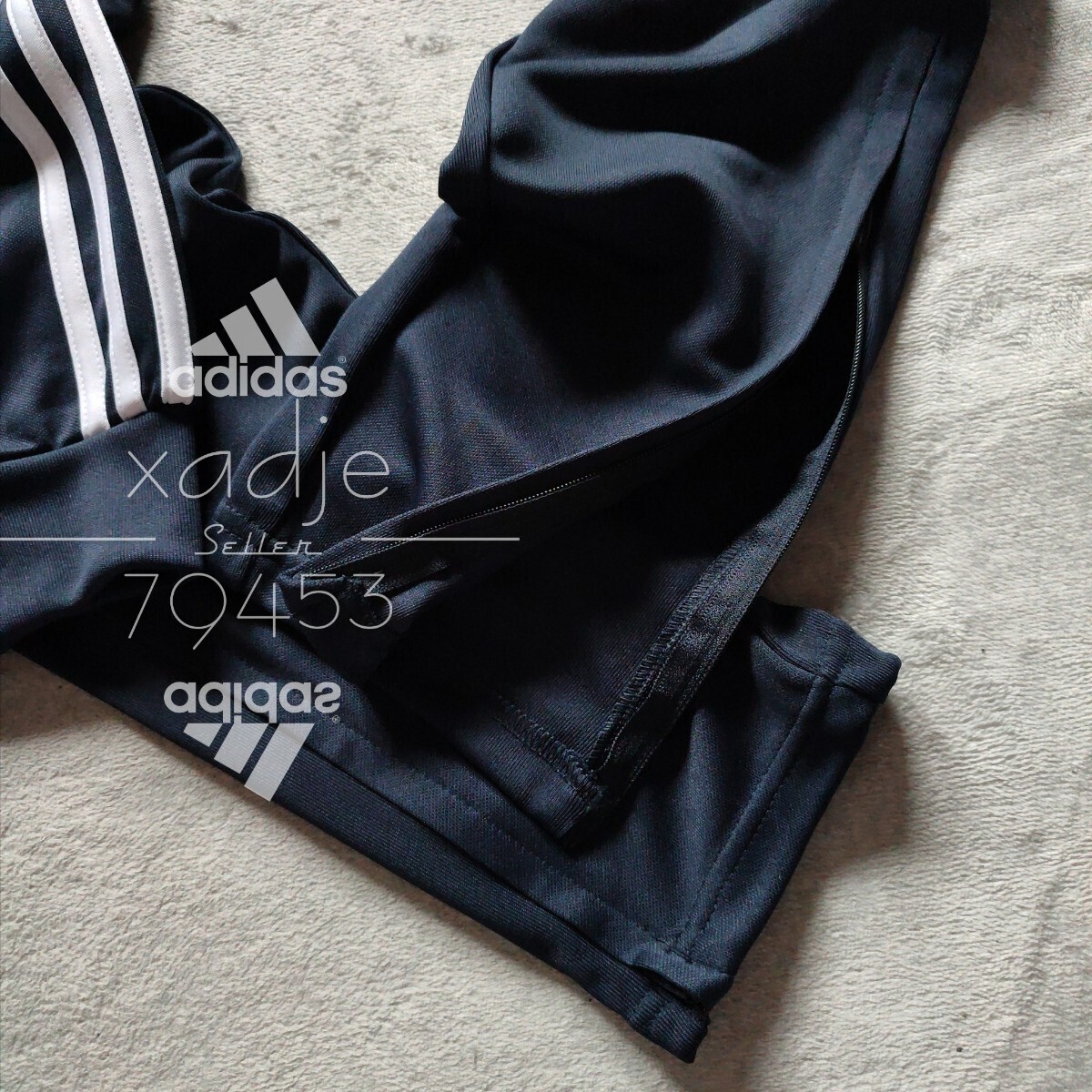  new goods regular goods adidas Adidas top and bottom set setup jersey jacket pants navy blue navy three line hem fastener attaching thin 2XL