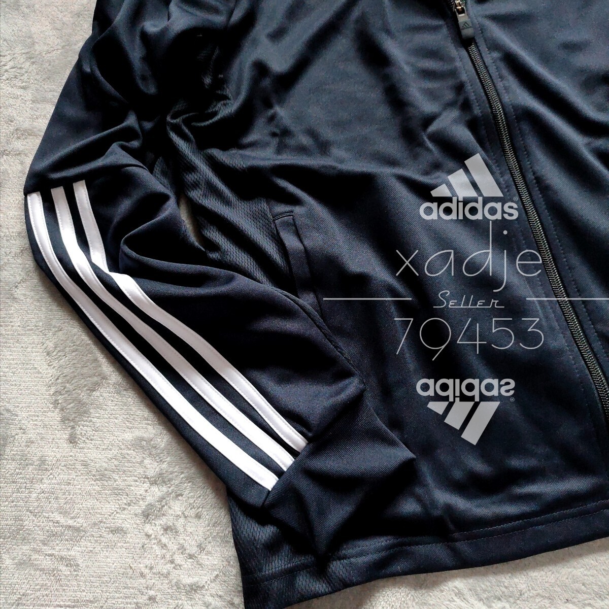 新品 正規品 adidas アディダス 上下セット セットアップ ジャージ ジャケット パンツ 紺 ネイビー 三本ライン 裾ファスナー付き 薄手 XLの画像5