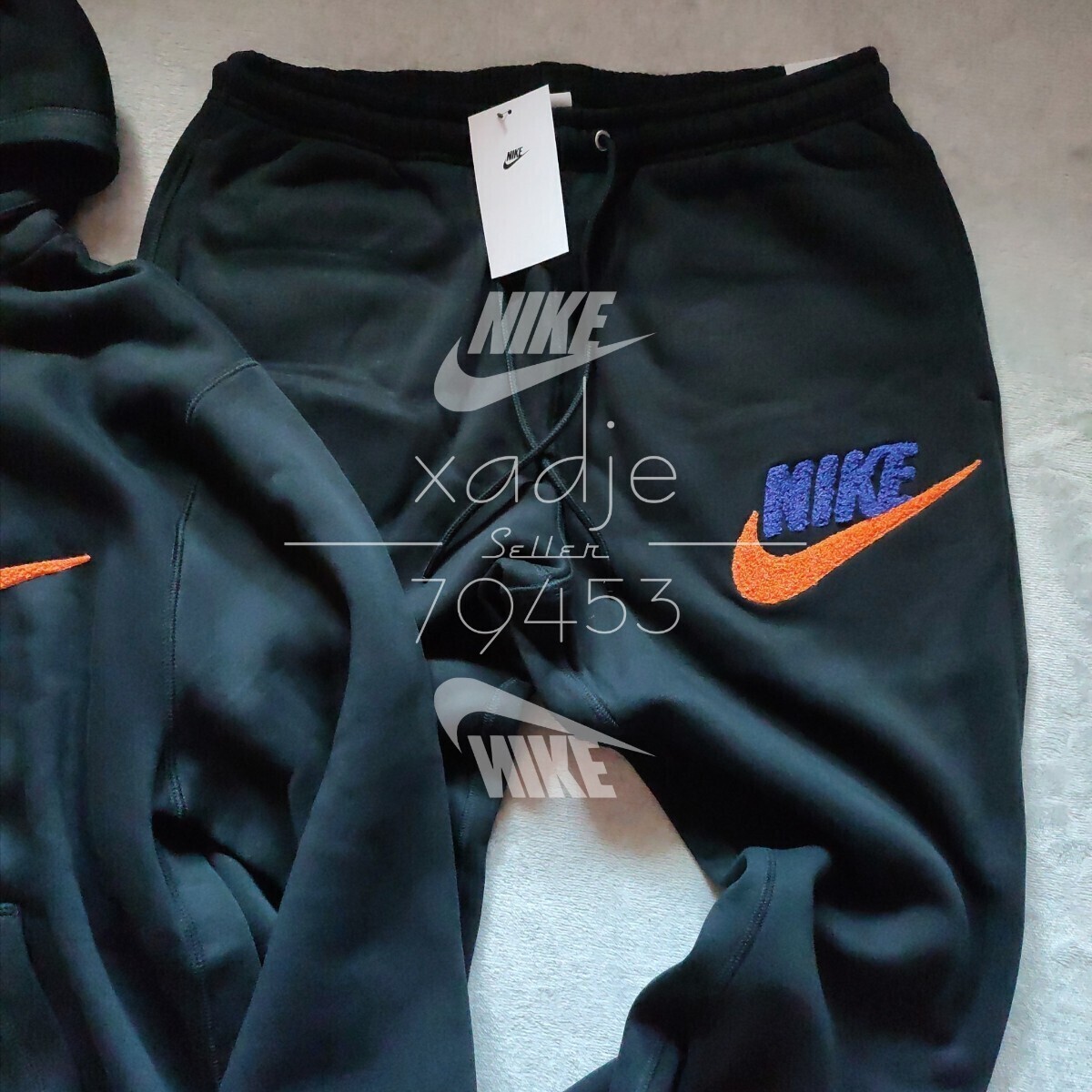 新品 正規品 NIKE ナイキ 立体 ロゴ 上下セット スウェット パーカー パンツ セットアップ 黒 ブラック 紺 ネイビー オレンジ 2XL XXLの画像6