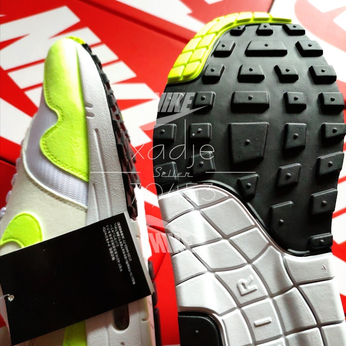  новый товар стандартный товар NIKE Nike AIR MAX1 air max 1 белый белый болт флуоресценция желтый цвет WMNS 28.5cm ( реальный качество 27.5~28cm) US11.5 с коробкой 