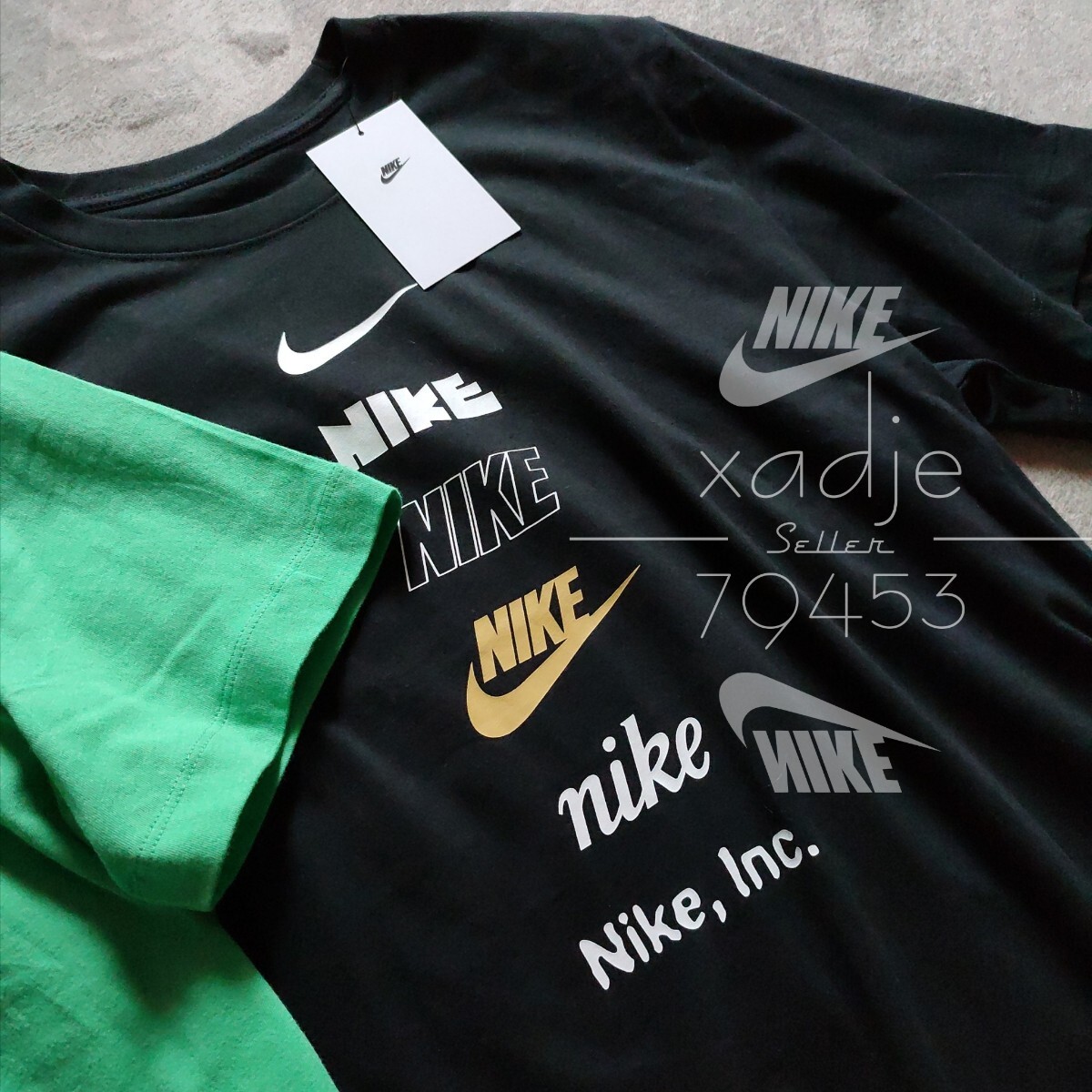 新品 正規品 NIKE ナイキ NSW INC 半袖 Tシャツ 2枚セット 黒 ブラック 緑 グリーン ロゴ スウッシュ プリント 2XL XXL_画像4