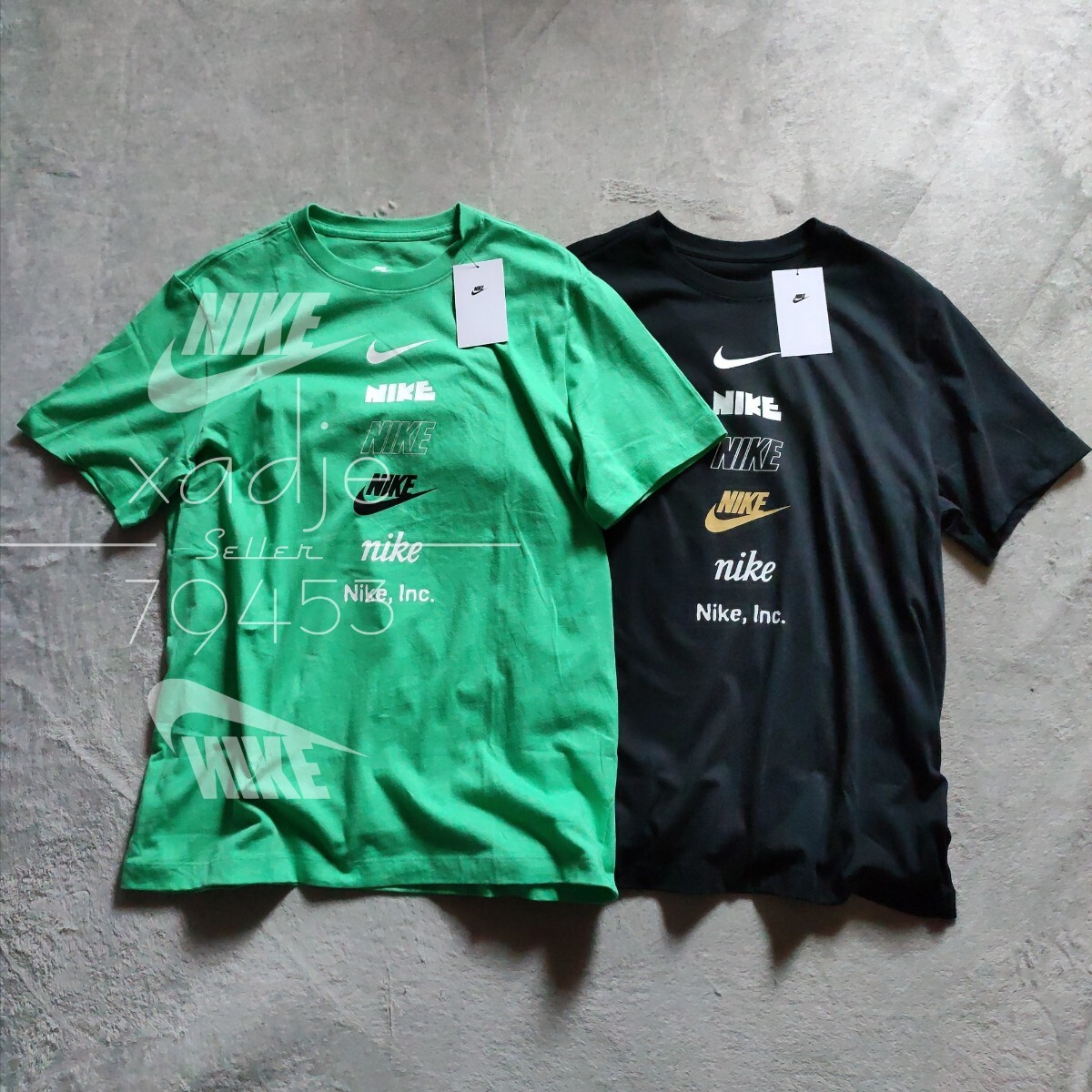 新品 正規品 NIKE ナイキ NSW INC 半袖 Tシャツ 2枚セット 黒 ブラック 緑 グリーン ロゴ スウッシュ プリント 2XL XXL