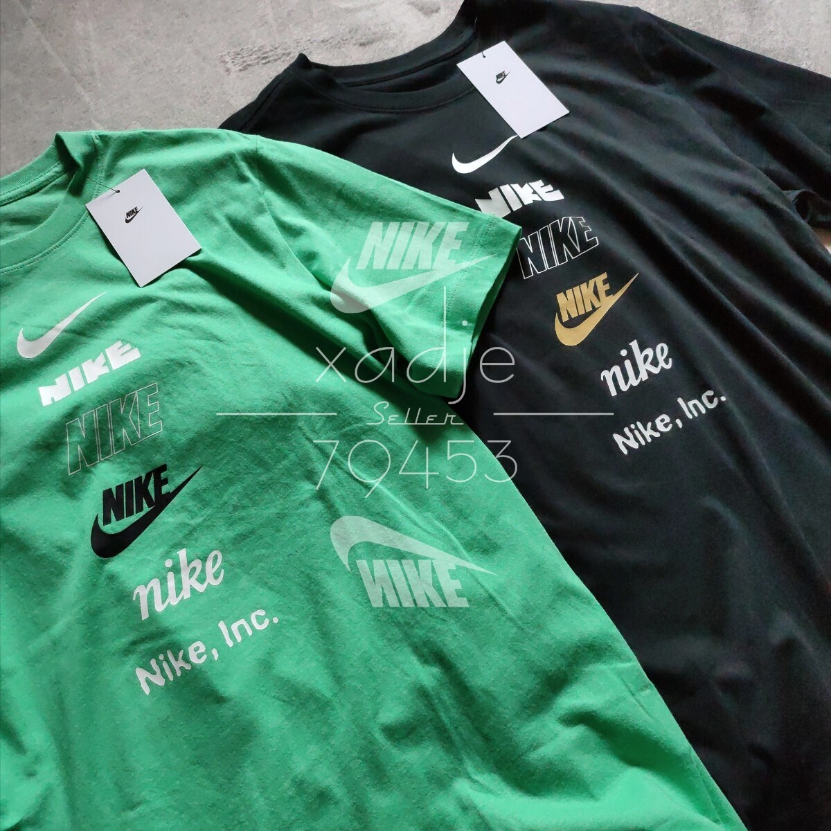新品 正規品 NIKE ナイキ NSW INC 半袖 Tシャツ 2枚セット 黒 ブラック 緑 グリーン ロゴ スウッシュ プリント M_画像2