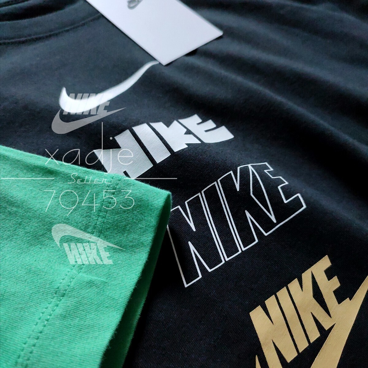 新品 正規品 NIKE ナイキ NSW INC 半袖 Tシャツ 2枚セット 黒 ブラック 緑 グリーン ロゴ スウッシュ プリント M