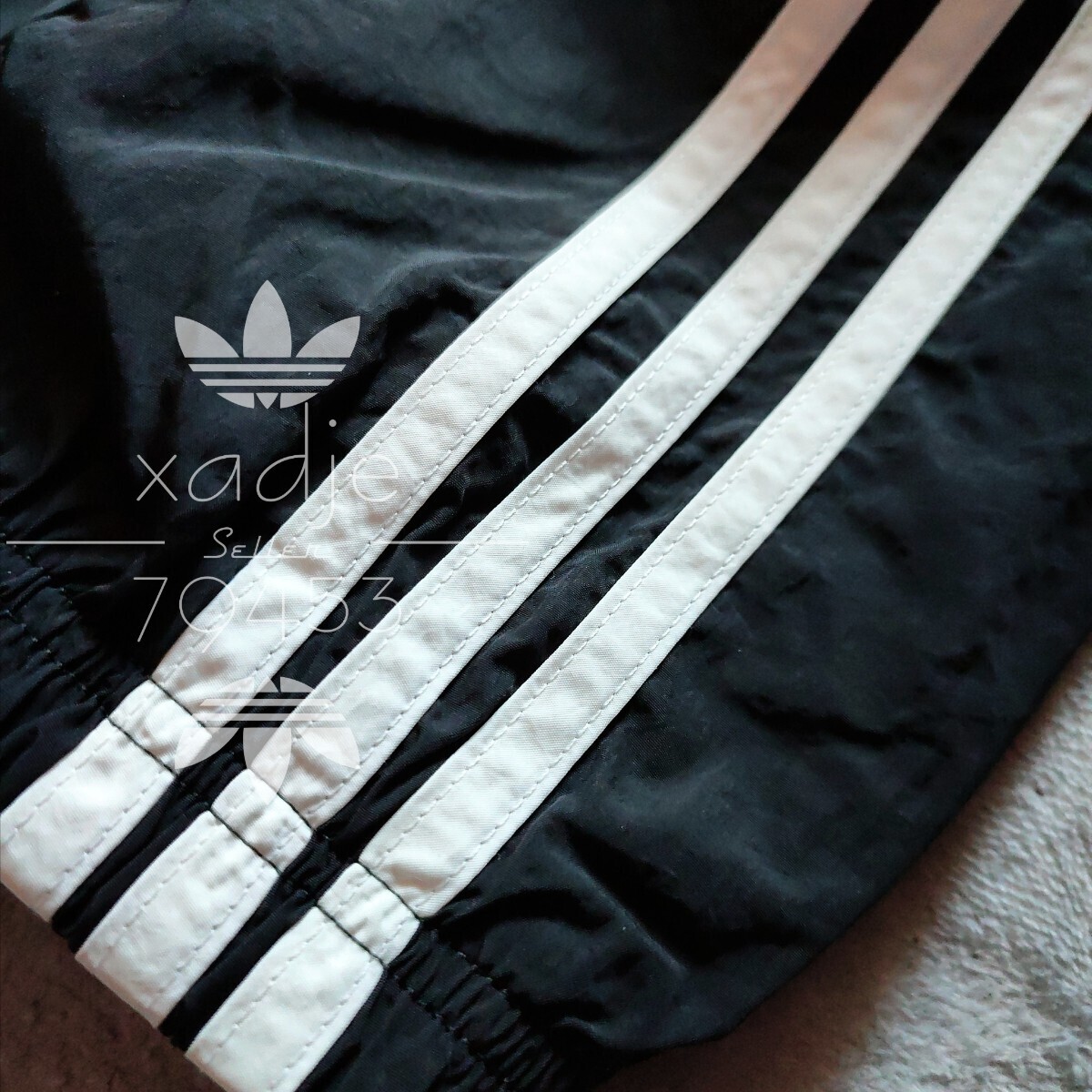 新品 正規品 adidas originals アディダス オリジナルス ナイロン ウーブン パンツ 三本ライン 黒 ブラック 三つ葉ロゴ 刺繍 2XLの画像6