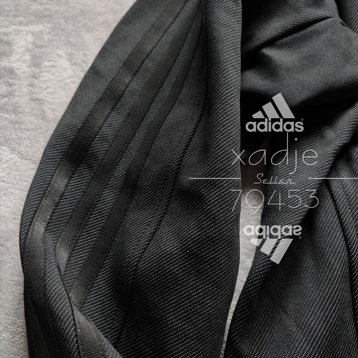 新品 正規品 adidas アディダス 上下セット セットアップ デニム風 ジャケット パンツ 黒 ブラック 三本ライン ロゴ刺繍 Wジップ Mの画像5