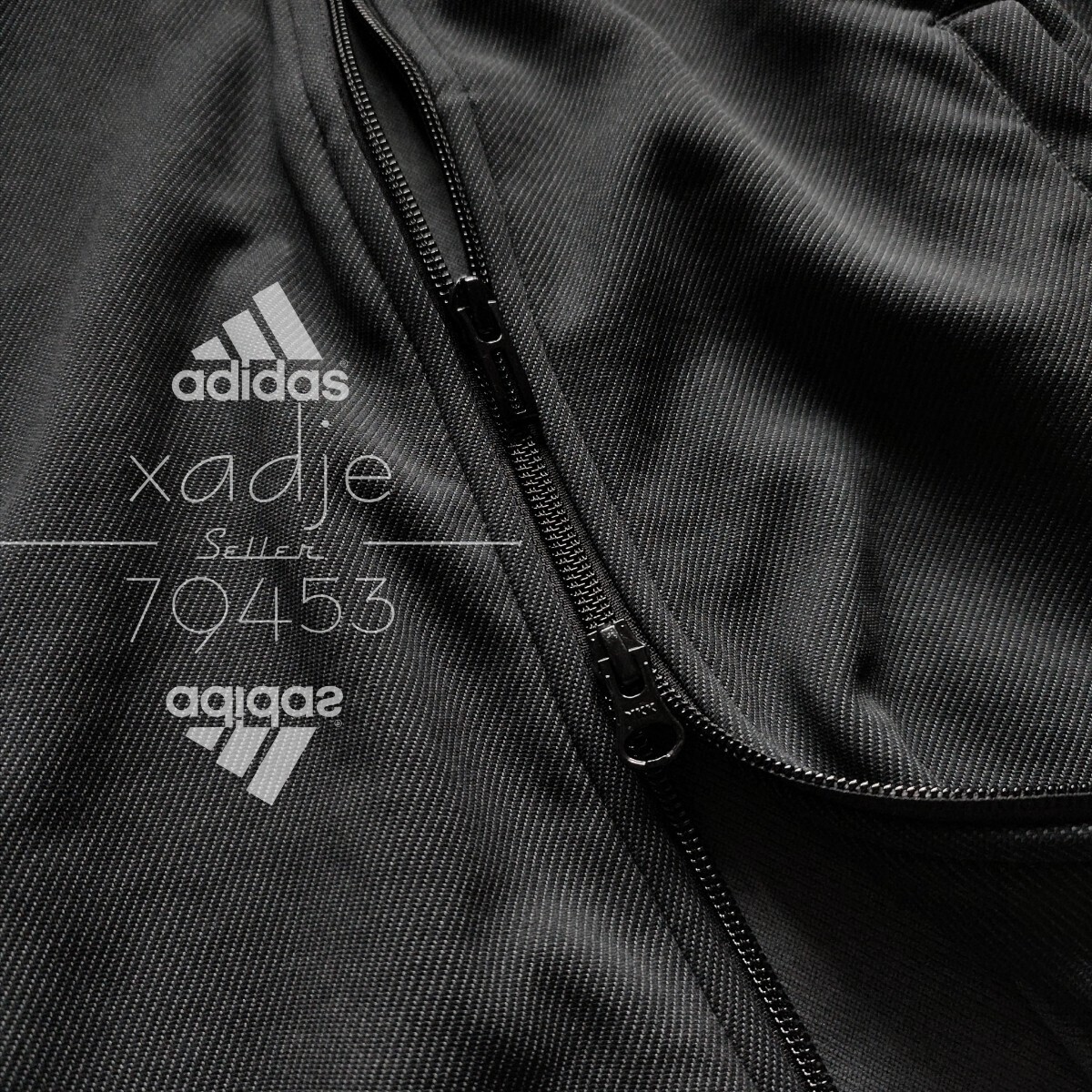 新品 正規品 adidas アディダス 上下セット セットアップ デニム風 ジャケット パンツ 黒 ブラック 三本ライン ロゴ刺繍 Wジップ Mの画像4
