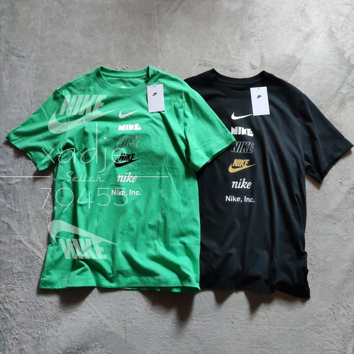 新品 正規品 NIKE ナイキ NSW INC 半袖 Tシャツ 2枚セット 黒 ブラック 緑 グリーン ロゴ スウッシュ プリント XLの画像1