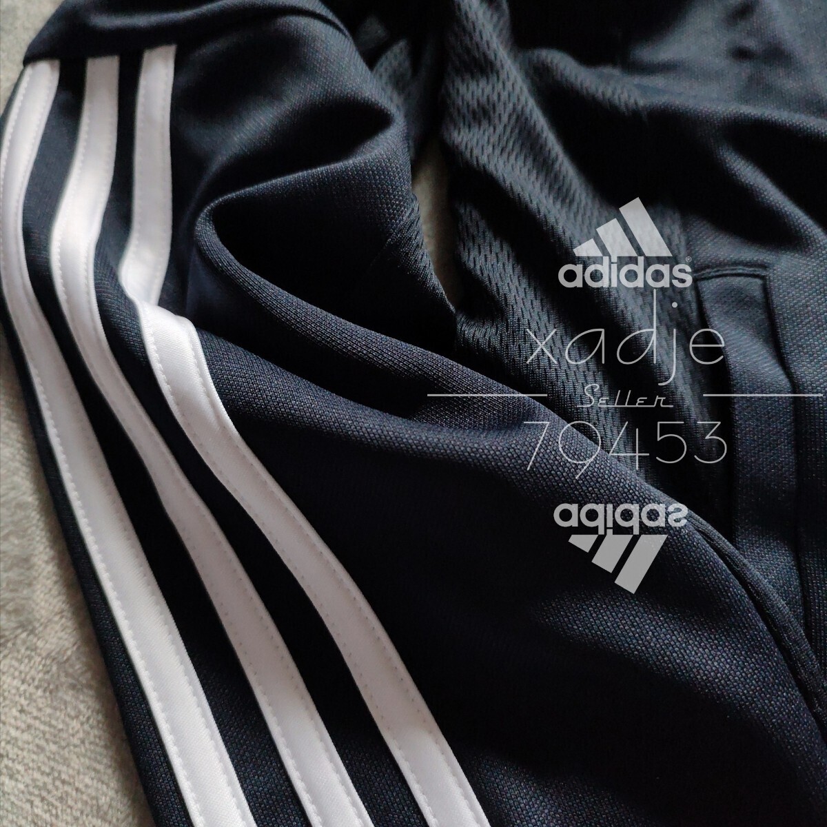 新品 正規品 adidas アディダス 上下セット セットアップ ジャージ ジャケット パンツ 紺 ネイビー 三本ライン 裾ファスナー付き 薄手 XL_画像6