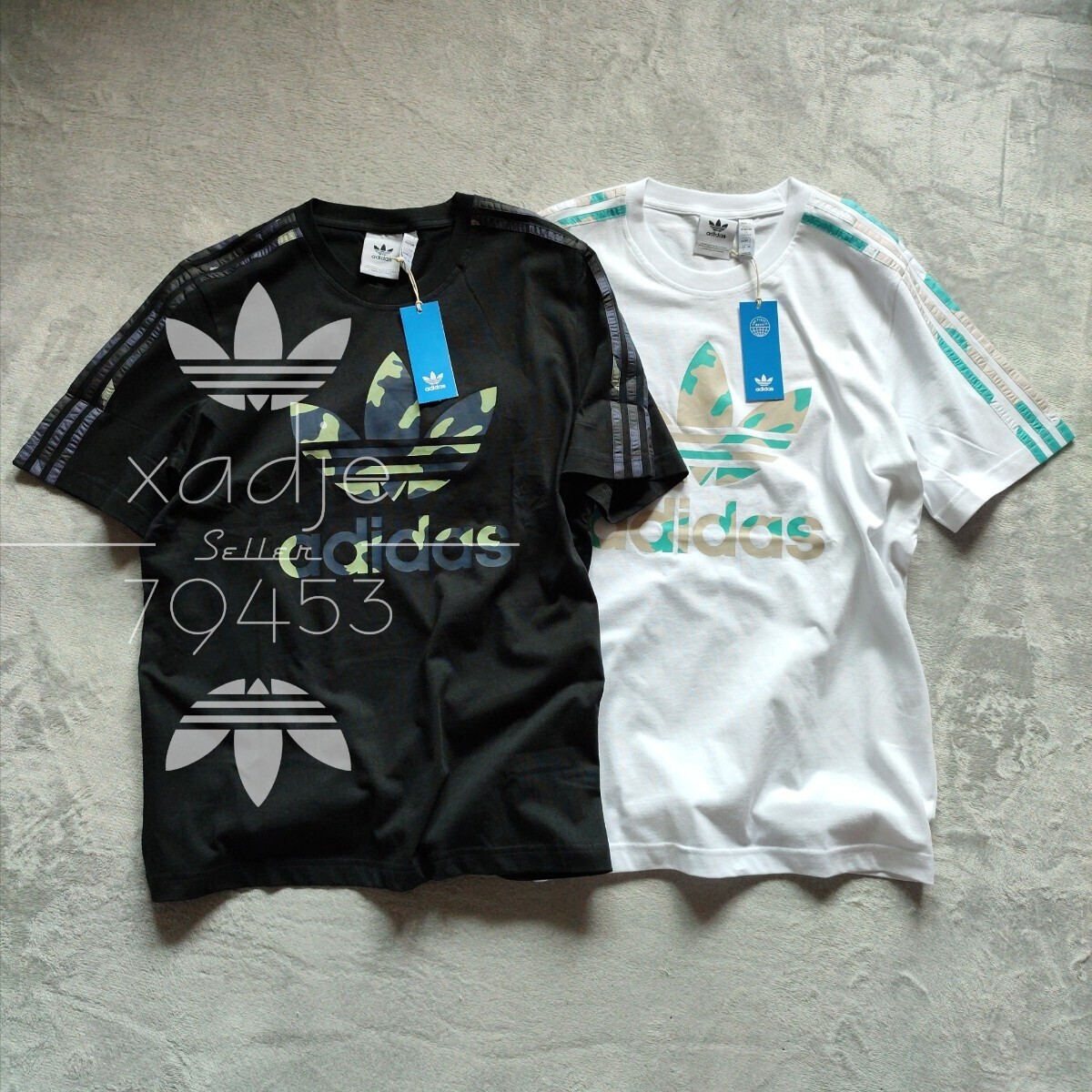新品 正規品 adidas originals アディダス オリジナルス 2枚セット 半袖 Tシャツ プリント 黒 ブラック 白 ホワイト 迷彩 L_画像1
